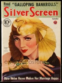 1m489 SILVER SCREEN magazine September 1934 cover art of Claudette Colbert in Cleopatra by Clarke!