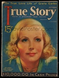 1m502 TRUE STORY magazine October 1933 great cover art of Greta Garbo by Zoe Mozert!