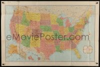 1m027 RAND MCNALLY MAP OF THE UNITED STATES 34x52 map 1956 map of 48 states & 2 territories!