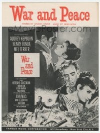 1m207 WAR & PEACE sheet music 1956 art of Audrey Hepburn, Henry Fonda & Mel Ferrer, the title song!