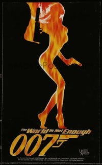 1m103 WORLD IS NOT ENOUGH 2-sided 9x14 special 1999 art of sexy girl w/gun by silhouette of Brosnan!