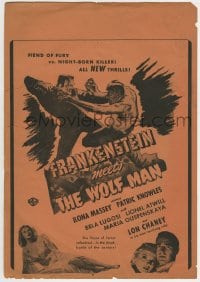 1m044 FRANKENSTEIN MEETS THE WOLF MAN 10x14 local theater WC R1940s Bela Lugosi & Lon Chaney Jr.!