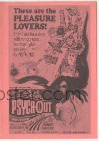 1m239 PSYCH-OUT promo brochure 1968 AIP, psychedelic drugs, sexy pleasure lover Susan Strasberg!