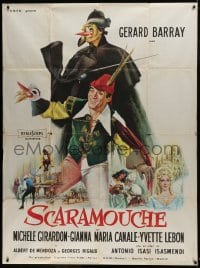 1p459 ADVENTURES OF SCARAMOUCHE French 1p 1963 art of Gerard Barray in costume by Jean Mascii!