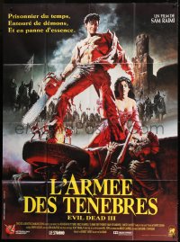 1p481 ARMY OF DARKNESS French 1p 1993 Sam Raimi, Hussar art of Bruce Campbell w/ chainsaw hand!