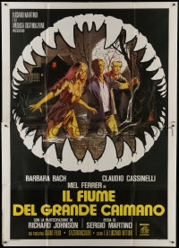 1p112 ALLIGATORS Italian 2p 1979 cool art of Barbara Bach & Mel Ferrer in monster's jaws!