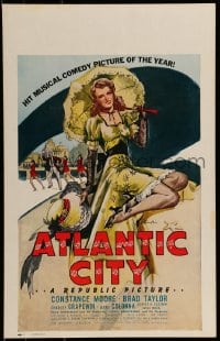 1p202 ATLANTIC CITY WC 1944 sexy art of Constance Moore with bonnett & umbrella by Schaeffer!