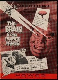 1p041 BRAIN FROM PLANET AROUS/TEENAGE MONSTER pressbook 1957 wacky monster with rays from eyes!