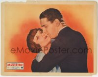 1r319 ACQUITTED LC 1929 great close up of Lloyd Hughes embracing pretty Margaret Livingston!