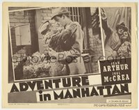 1r326 ADVENTURE IN MANHATTAN LC R1948 romantic close up of Joel McCrea & Jean Arthur embracing!