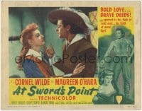 1r354 AT SWORD'S POINT LC #8 1952 great close up of Cornel Wilde & pretty Maureen O'Hara!