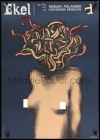 1t052 REPULSION German 1965 Polanski, Deneuve, wild Polish style art of topless woman by Lenica!