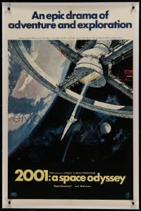 1w089 2001: A SPACE ODYSSEY linen 1sh 1968 Stanley Kubrick, art of space wheel by Bob McCall!