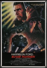 1w093 BLADE RUNNER linen studio style 1sh 1982 Ridley Scott classic, Alvin art of Harrison Ford!