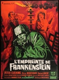 1w047 EVIL OF FRANKENSTEIN French 1p R1966 Peter Cushing, different monster art by Guy Gerard Noel!