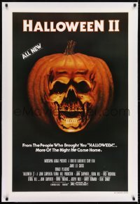 1w102 HALLOWEEN II linen 1sh 1981 cool jack-o-lantern skull image, more of the night HE came home!