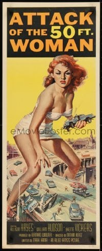1w001 ATTACK OF THE 50 FT WOMAN insert 1958 classic art of enormous Allison Hayes over highway!