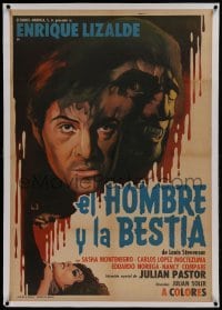 1w080 EL HOMBRE Y LA BESTIA linen Mexican poster 1973 Robert Louis Stevenson, cool monster art!
