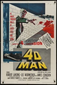 1x309 4D MAN 1sh 1959 Robert Lansing walks through walls of solid steel and stone, cool art!