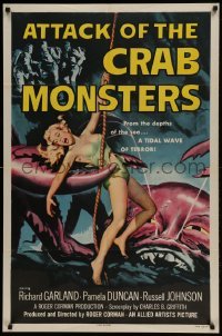 1x316 ATTACK OF THE CRAB MONSTERS 1sh 1957 Roger Corman, art of sexy girl attacked by beast!