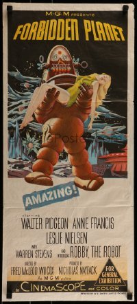 1x111 FORBIDDEN PLANET Aust daybill 1957 classic Robby the Robot carrying sexy Anne Francis art!