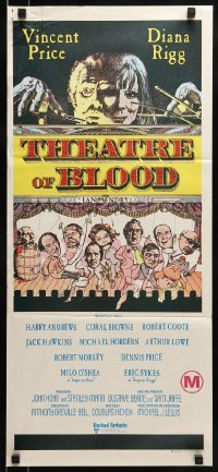 1x138 THEATRE OF BLOOD Aust daybill 1973 great art of puppet masters Vincent Price & Diana Rigg!