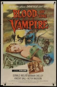 1x323 BLOOD OF THE VAMPIRE 1sh 1958 he begins where Dracula left off, Joseph Smith horror art!