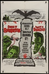 1x338 CURSE OF FRANKENSTEIN/HORROR OF DRACULA 1sh 1964 great artwork from Hammer horror double bill!