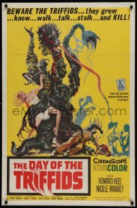 1x343 DAY OF THE TRIFFIDS 1sh 1962 classic English sci-fi horror, cool art of monster with girl!