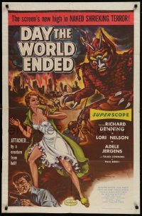 1x345 DAY THE WORLD ENDED 1sh 1956 Roger Corman, Kallis art of sexy Lori Nelson & wacky monster!