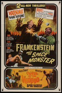 1x357 FRANKENSTEIN MEETS THE SPACE MONSTER/CURSE OF VOODOO 1sh 1965 cool artwork of alien monsters!