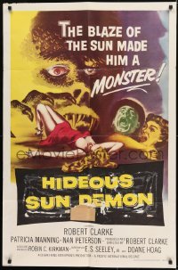 1x369 HIDEOUS SUN DEMON 1sh 1959 the blaze of the sun made Robert Clarke a monster, cool art!