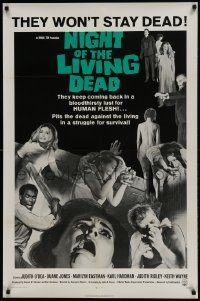 1x406 NIGHT OF THE LIVING DEAD 1sh 1968 George Romero zombie classic, dark green title design!