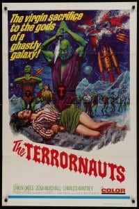 1x433 TERRORNAUTS 1sh 1967 wild art of alien virgin sacrifice to the gods of a ghastly galaxy!