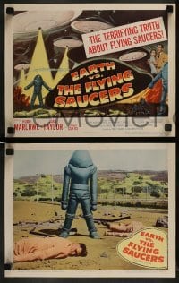 1x151 EARTH VS. THE FLYING SAUCERS 8 LCs 1956 Hugh Marlowe, Taylor & Donald Curtis stand over robot!