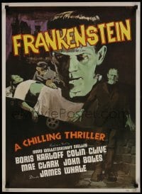 1y028 FRANKENSTEIN 21x29 commercial poster 1970s great art of Boris Karloff as the monster!