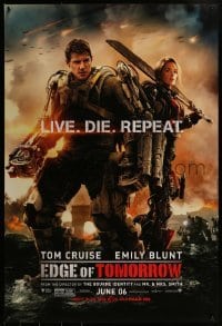 1y101 EDGE OF TOMORROW teaser DS 1sh 2014 June 06 style, Tom Cruise & Emily Blunt, live, die, repeat