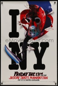 1y106 FRIDAY THE 13th PART VIII recalled teaser 1sh 1989 Jason Takes Manhattan, I love NY in July!