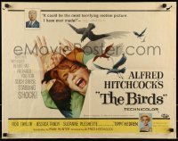 1y035 BIRDS 1/2sh 1963 director Alfred Hitchcock shown, Tippi Hedren, classic attack artwork!