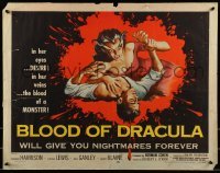 1y038 BLOOD OF DRACULA 1/2sh 1957 cool horror art of female vampire Sandra Harrison attacking!