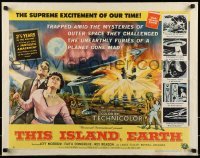 1y057 THIS ISLAND EARTH style A 1/2sh 1955 sci-fi classic, great art with aliens by Reynold Brown!