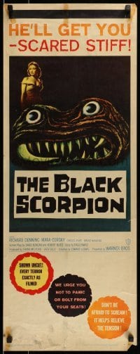 1y064 BLACK SCORPION insert 1957 art of wacky creature that looks more laughable than horrible!