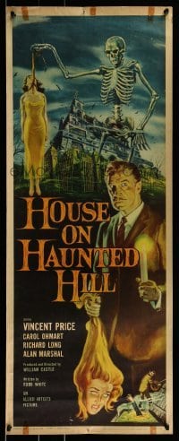 1y070 HOUSE ON HAUNTED HILL insert 1959 classic art of Vincent Price & skeleton with hanging girl!