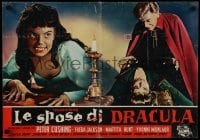 1y162 BRIDES OF DRACULA Italian 19x27 pbusta 1960 vampire David Peel, fanged Andree Melly!