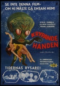 1y168 INVASION OF THE SAUCER MEN Swedish 1961 best art of cabbage head alien & sexy girl + photos!