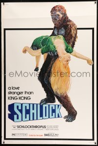 1z273 SCHLOCK 40x60 1973 John Landis horror comedy, wacky art of ape man carrying sexy girl!