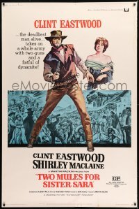 1z285 TWO MULES FOR SISTER SARA 40x60 1970 art of gunslinger Clint Eastwood & Shirley MacLaine!