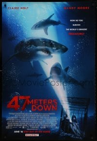 1z304 47 METERS DOWN advance DS 1sh 2017 image of two trapped below hungry Great White sharks!