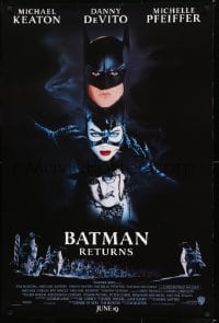 1z362 BATMAN RETURNS int'l advance DS 1sh 1992 Burton, Keaton, cool white date design!