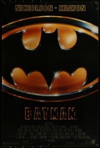 1z354 BATMAN style C 1sh 1989 directed by Tim Burton, Nicholson, Keaton, cool image of Bat logo!